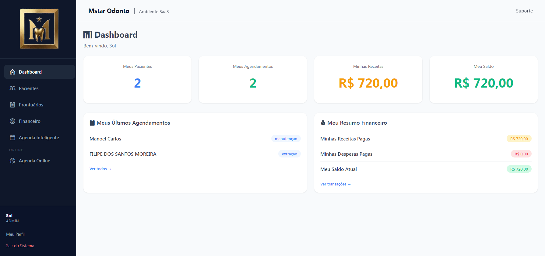Dashboard Mstar Odonto